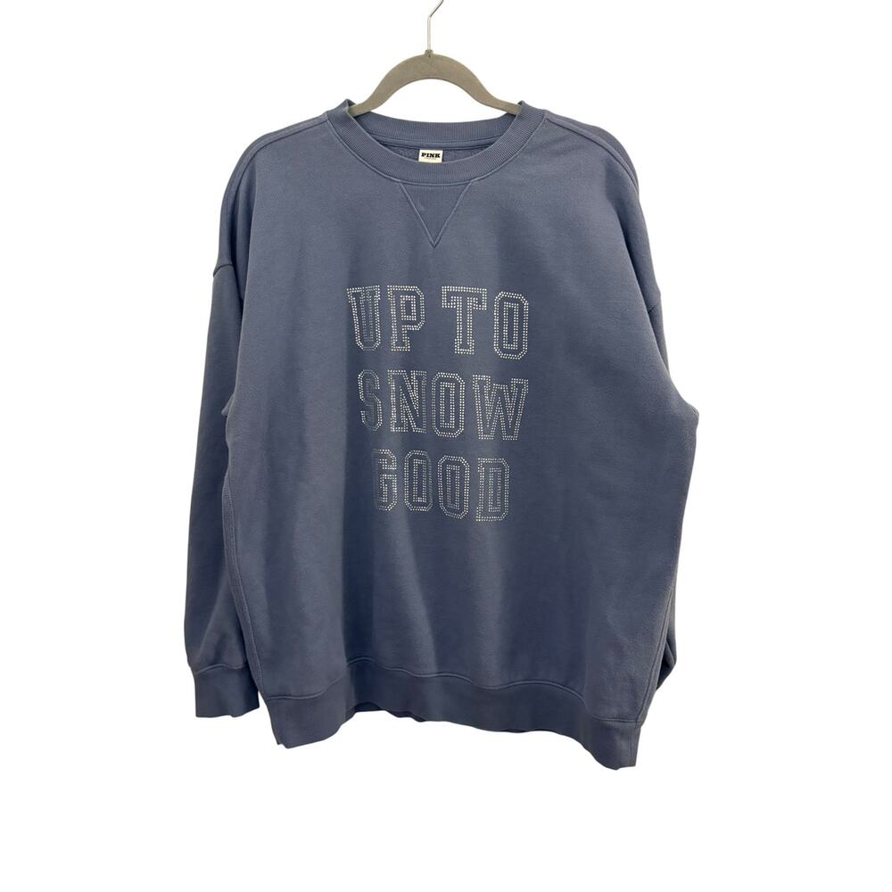 Pink Victorias Secret Purple Crew Neck Sweatshirt   Rhinestones Up To Snow Good